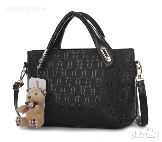 Дамска черна чанта от Еко кожа - Елегантен комплект чанти от 4 части, снимка 2 - Чанти - 39805395