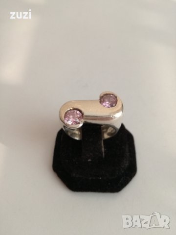 Сребърен масивен пръстен с розови цирконий - 925 сребро