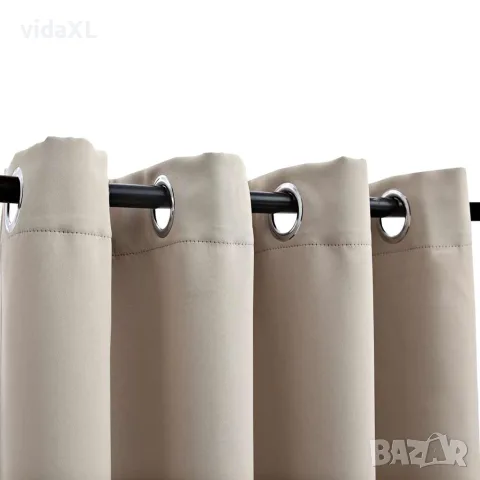 vidaXL Затъмняващи завеси с метални халки, 2 бр, бежови, 140x245 см, снимка 3 - Пердета и завеси - 56146036