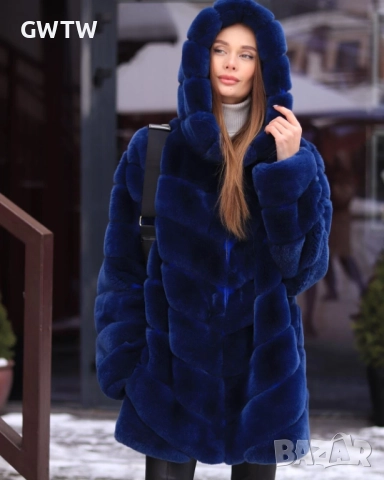 Isolde еко косъм чинчила тъмно синьо дълго яке