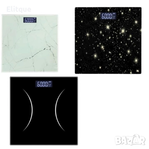 Кантар за тегло дигитален,батерии 2хААА, LCDекран, 180кг., черен, звезди, бял мрамор, снимка 8 - Друга електроника - 52843089