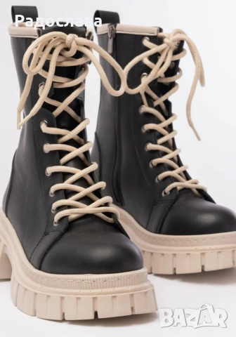 Ежедневни дамски ботуши с дебела подметка и цип , снимка 2 - Маратонки - 53250225