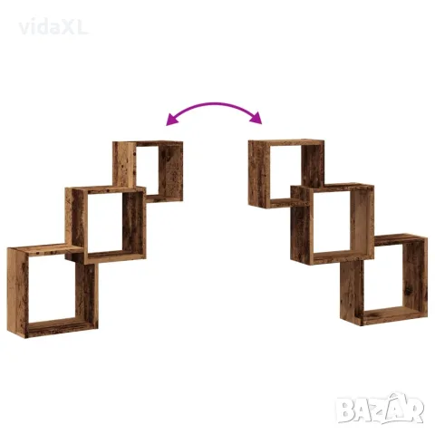 vidaXL стенни кубични рафтове от старо дърво 68x15x68 см, снимка 7 - Етажерки - 56148262