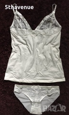 Нов Памучен корсаж с бикина комплект с бродерия и дантела в цвят шампанско , снимка 2 - Бельо - 30350806