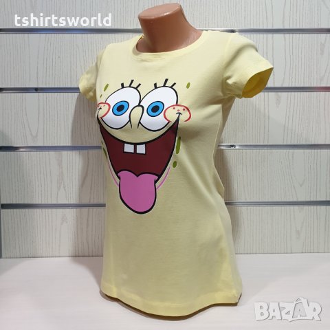 Нова дамска тениска с трансферен печат Спондж боб, снимка 5 - Тениски - 31116573