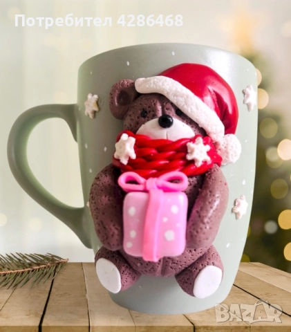 Коледни чаши с полимерна глина , снимка 5 - Коледни подаръци - 52678313