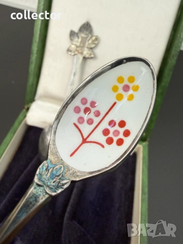 Метални посребрени лъжички с емайл. №7734, снимка 7 - Други ценни предмети - 52803046