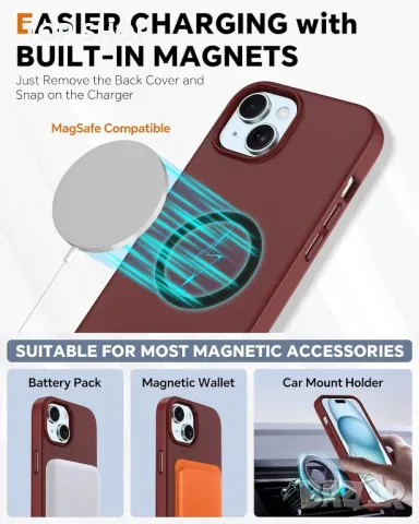 Калъф TUCCH за iPhone 15 Plus (6,7") 2023 г., тъмно червен, снимка 4 - Калъфи, кейсове - 49333161