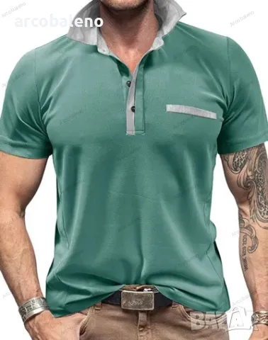 Ежедневна мъжка поло риза с къс ръкав с цветни блокчета и ревери, 6цвята , снимка 2 - Блузи - 49318962