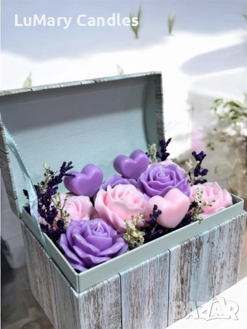 Свещ “Кутия с омайни рози”, снимка 7 - Декорация за дома - 53289283