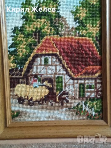 СТАР ГОБЛЕН СЕЛСКА КЪЩА ГЕРМАНИЯ ПАСТОРАЛЕН СЕЛСКИ ПЕЙЗАЖ в ДЪРВЕНА РАМКА 30915, снимка 3 - Гоблени - 37791331