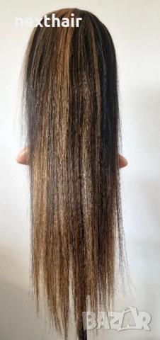 Черна естествена права перука 80 см с руси кичури - Lace Front 13x6, снимка 4 - Аксесоари за коса - 53136147