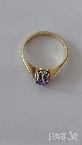 Златен пръстен с аметист, снимка 3 - Пръстени - 52857474