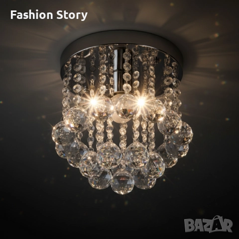 Модерен таванен полилей с големи кристални сфери и основа в сребристо