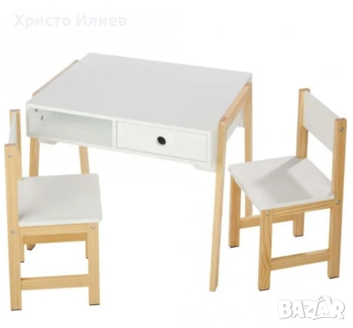 Дървена Детска маса със столчета Бели НОВИ, снимка 2 - Други - 51797269