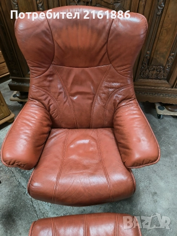 Кресло с отоманка от естествена кожа , снимка 2 - Дивани и мека мебел - 52885907