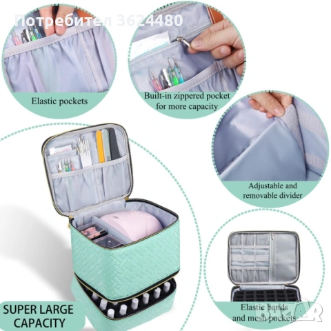 Двуслойна чанта за маникюр и гел лакове 4770, снимка 6 - Други - 53235772