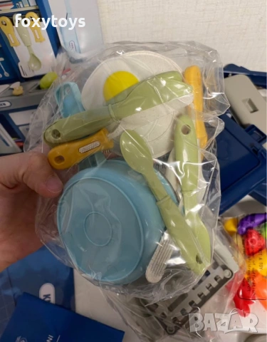 Малка детска кухня с мивка с течаща вода - 46 см. - синя, снимка 5 - Образователни игри - 53354041