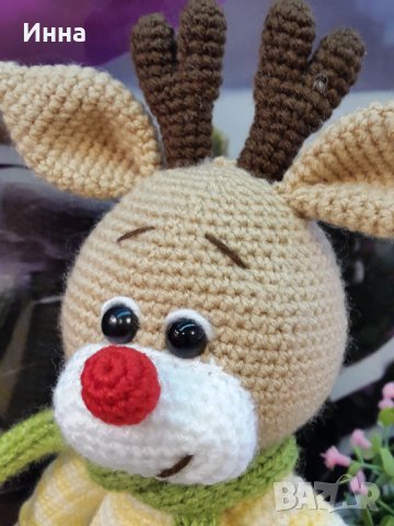 Подарък за Коледа. Елен /Комет/, Ръчно изработена, Плетена играчка, снимка 3 - Плюшени играчки - 42628200
