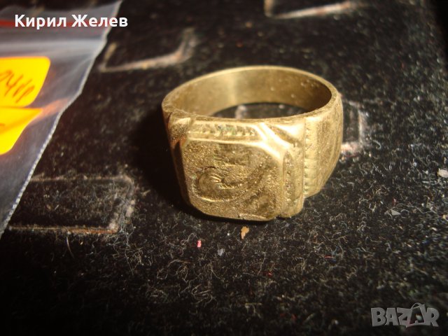 СТАР ПОЗЛАТЕН БРОНЗОВ ПРЪСТЕН ОРНАМЕНТИРАН РЪЧНО МАЙСТОРСКА АРТ ДЕКО СТИЛ ИЗРАБОТКА МАСИВЕН 21892, снимка 3 - Антикварни и старинни предмети - 33962674