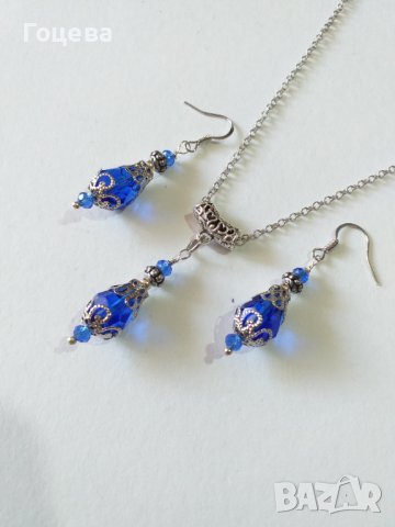 Разкошен комплект бижута в кралско синьо и филигранни орнаменти в цвят Сребро , снимка 5 - Бижутерийни комплекти - 37849224