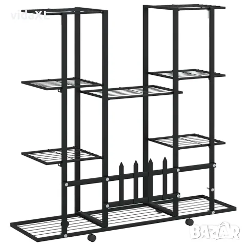 vidaXL Стойка за цветя на колела 94,5x24,5x91,5 см черна желязо, снимка 7 - Саксии и кашпи - 56147166