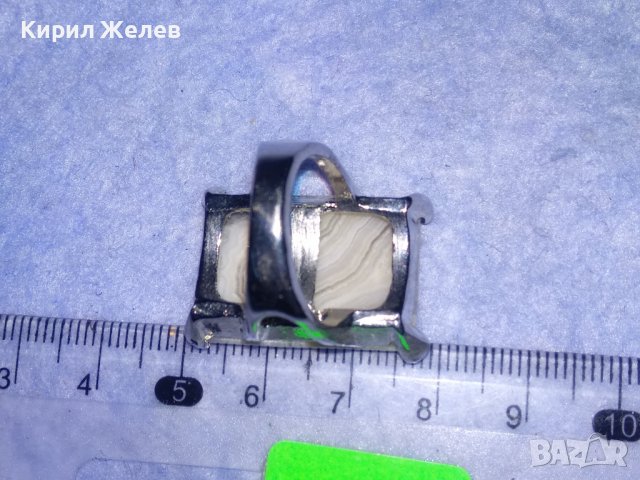 ЕФЕКТЕН СРЕБРИСТ МЕСИНГОВ ВИНТИДЖ МОДЕЛ ПРЪСТЕН с ШЛИФОВАН МИНЕРАЛ 36606, снимка 6 - Пръстени - 39754379