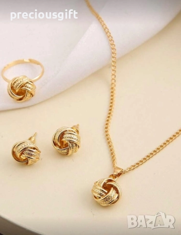 Комплект бижута - гердан, обеци и пръстен, снимка 2 - Бижутерийни комплекти - 52052974