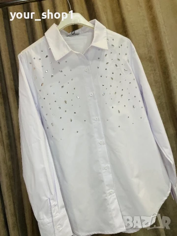 Дамска Бяла риза с камъни камъчета , снимка 1