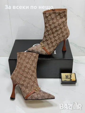Gucci Дамски Елегантни Боти На Ток С Камъни И Монограм - 2 Цвята Код SEM-902