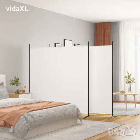 vidaXL Параван за стая, бял, 3 панела, 525x180 см, плат, снимка 2 - Паравани - 56147203