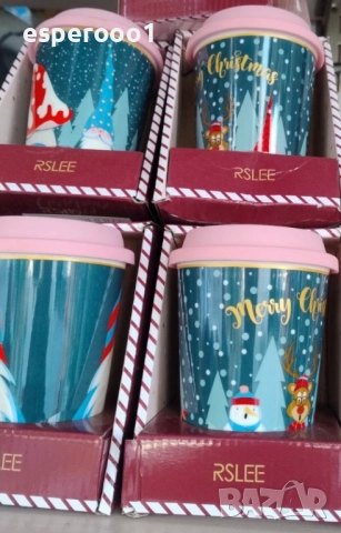 Порцеланова коледна чаша с капак , снимка 2 - Чаши - 52554439