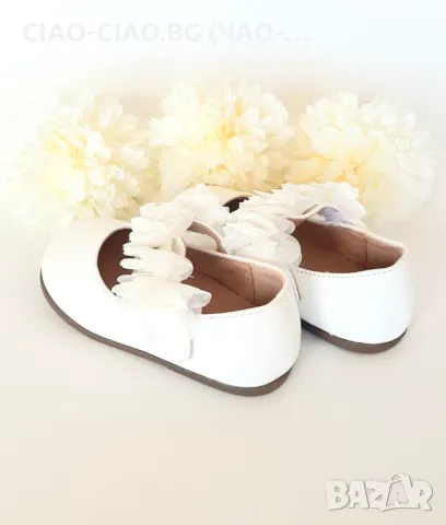 Бели балеринки за момиче с бели цветя и перлички BUBBLE KIDS, снимка 4 - Бебешки обувки - 50140266