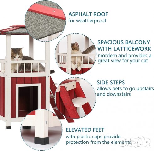 Двуетажна дървена къща за домашен любимец / къща за котки CHW2042010R1, снимка 8 - За котки - 39824878