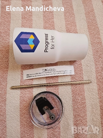 Термос чаша Неръждаема стомана Със сламка 600мл Бяла, снимка 5 - Чаши - 51701358