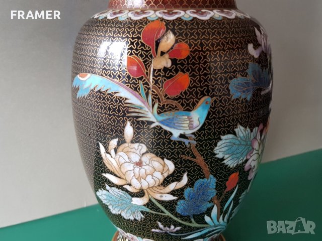 Прекрасна 19ти век Китайска Емайл Клазоне бронзова ваза, снимка 7 - Вази - 31459982