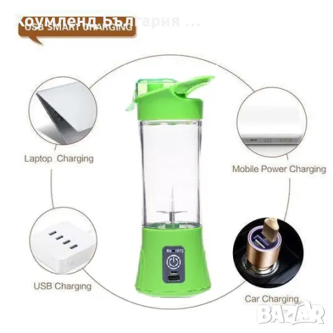 Преносима безжична блендер бутилка 380мл 2в1 с акумулаторна батерия, снимка 6 - Друга електроника - 48767653