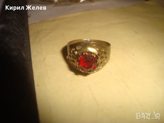 СТАРИНЕН МЕСИНГОВ АЖУРЕН МАЙСТОРСКИ СКЪПОЦЕНЕН ПРЪСТЕН с ГОЛЯМ ЮВЕЛИРНО ФАСЕТИРАН ГРАНАТ 27156, снимка 7 - Антикварни и старинни предмети - 36772038