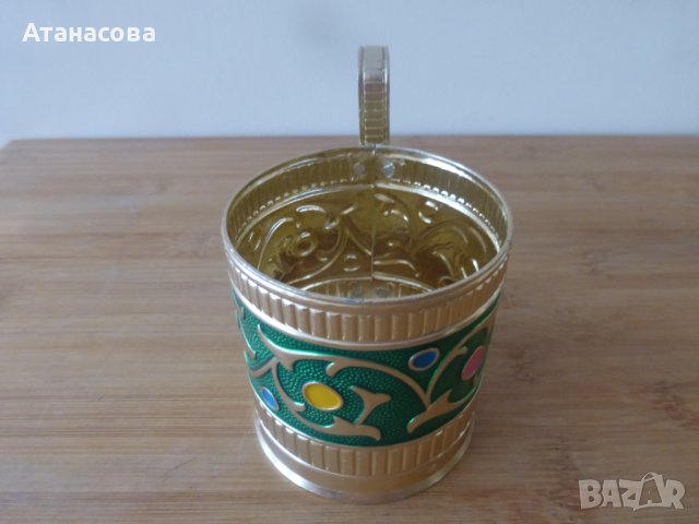 Руски подстакани 6 бр сервиз зелени с цветни кръгове, снимка 5 - Сервизи - 42784871