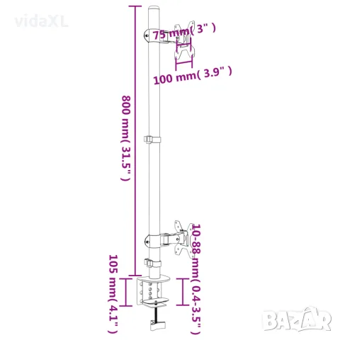 vidaXL Стойка за два монитора черна стомана VESA 75/100 мм, снимка 10 - Стойки, 3D очила, аксесоари - 56147329