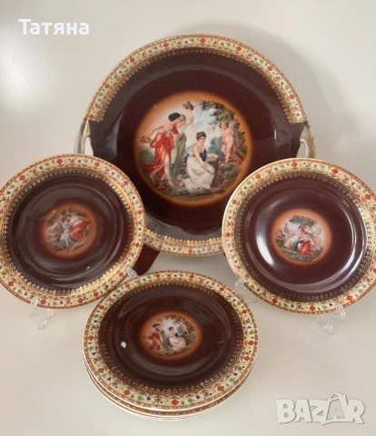 Сет  6+1 от порцеларови чинии «Трите грации», митологични мотиви