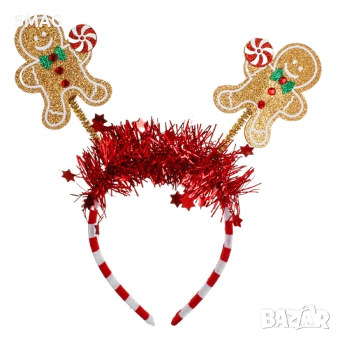 Коледна диадема райе Gingerbread със златен брокат_1255088