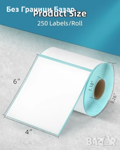 Нова Ролка етикети 100x150мм 250 броя бели термо с лепило 4x6 за термопринтер