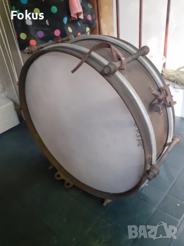 Находка - Стар военен пехотен барабан - месинг, кожа, 19 век
