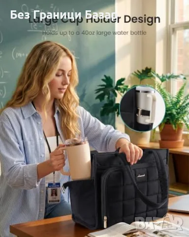 Нова Голяма дамска tote чанта LOVEVOOK 15.6 за лаптоп, работа, училище и пътуване, снимка 4 - Чанти - 55777823