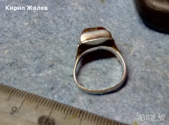 Старинен СКЪПОЦЕНЕН СРЕБЪРЕН ПРЪСТЕН СРЕБРО ВИСОКА ПРОБА с ПОЛИРАН ЯСПИС АР ДЕКО РЪЧНА РАБОТА 47583, снимка 7 - Антикварни и старинни предмети - 49247311