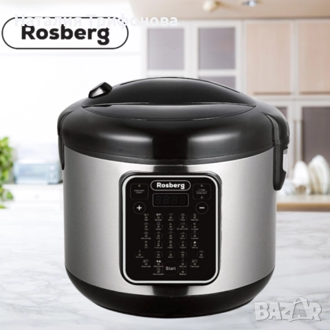 Мултикукър с 31 програми Rosberg, 780W, 5L, Незалепващо покритие, Инокс 2 ГОДИНИ ГАРАНЦИЯ