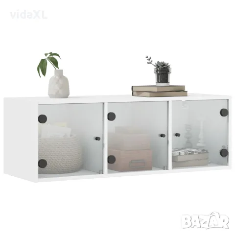 vidaXL Стенен шкаф със стъклени врати, бял, 102x37x35 см, снимка 4 - Шкафове - 56148143