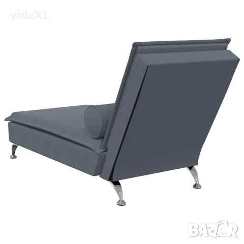 vidaXL Масажна кушетка с болстер, тъмносива, кадифе, снимка 6 - Кушетки - 56147467
