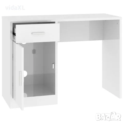 vidaXL Бюро с чекмедже и шкаф бял гланц 100x40x73 см, инженерно дърво, снимка 6 - Бюра - 56147075